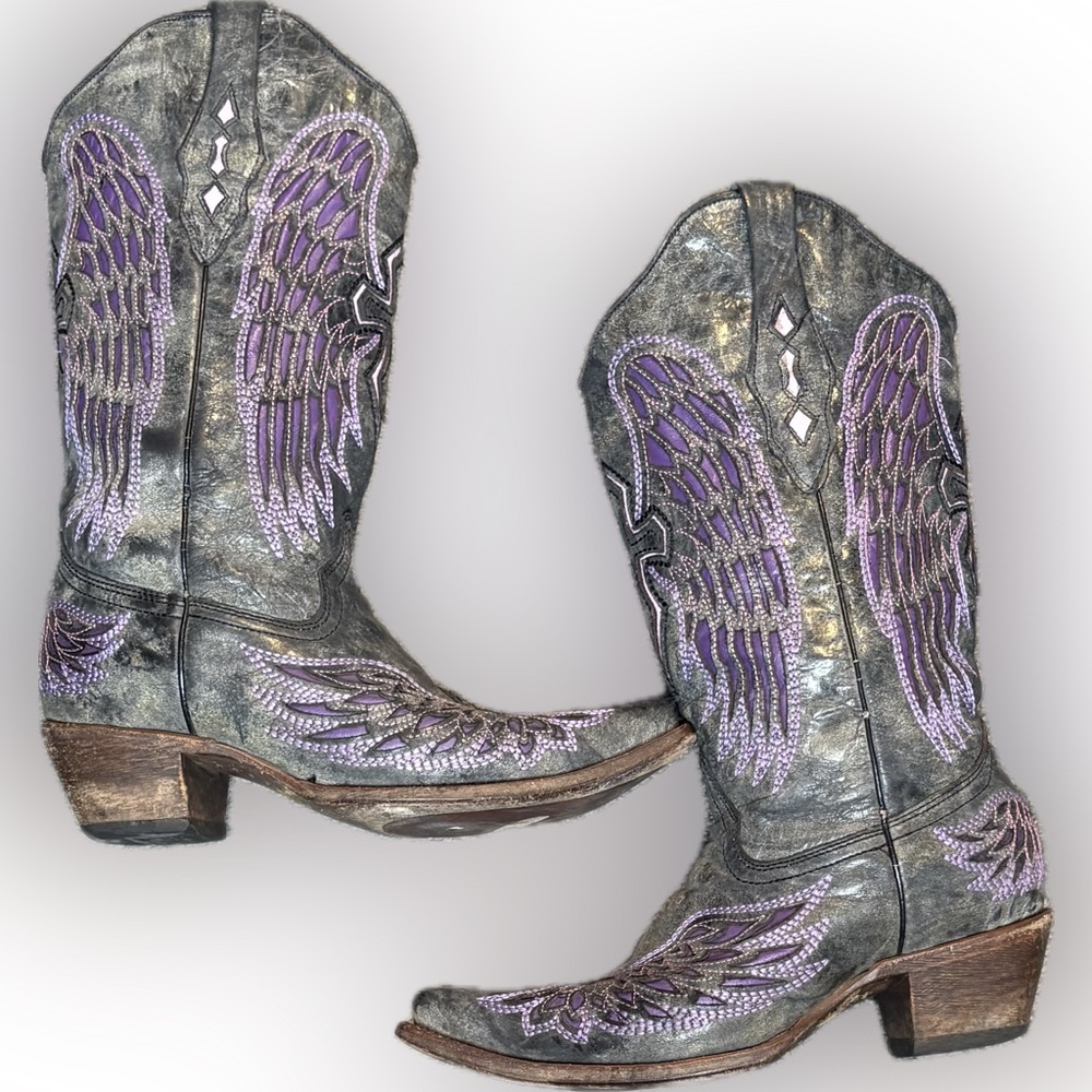 Corral Grey and Purple Genuine Leather Boots - Picture 3 of 7